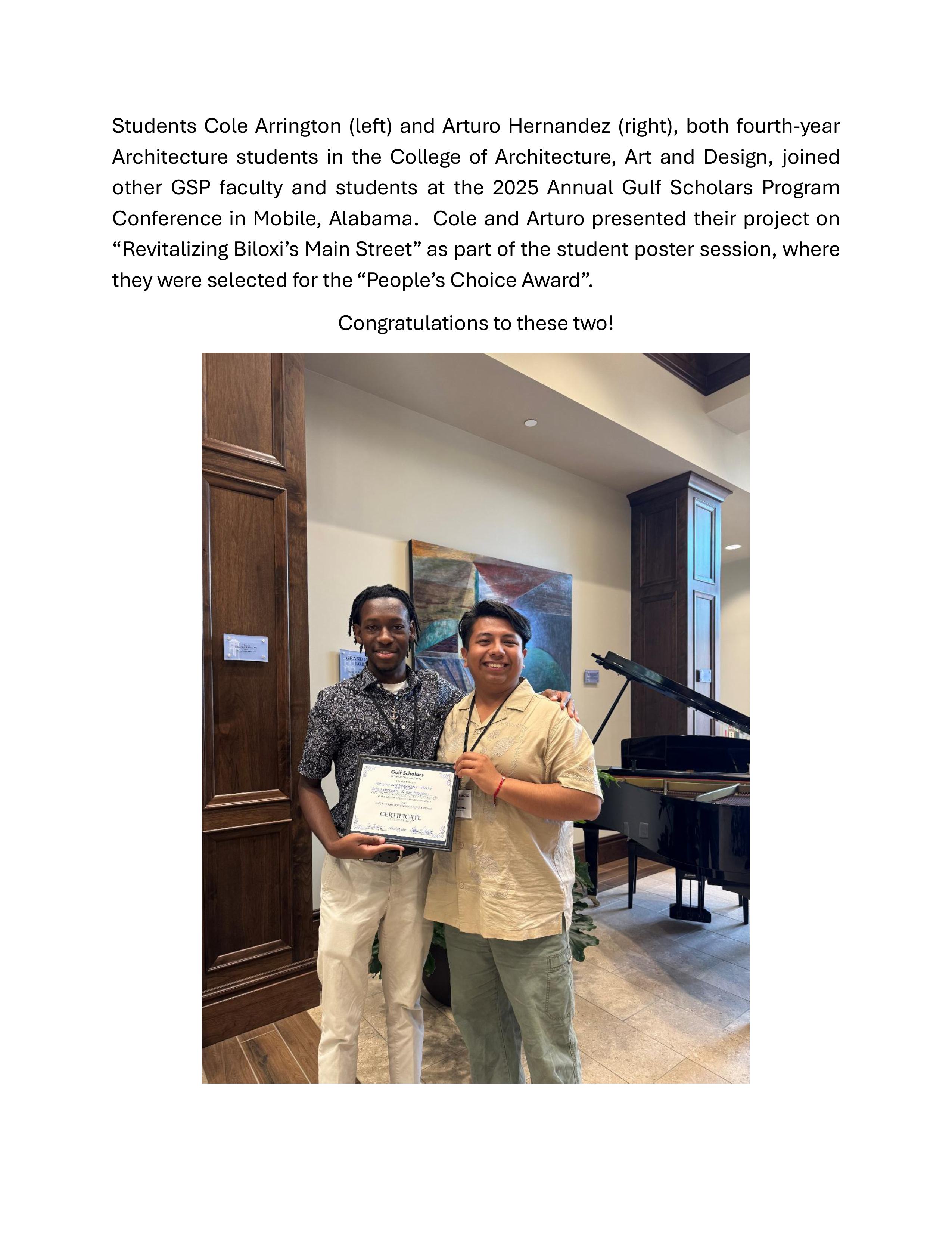 Cole and Arturo Receive GSP Award